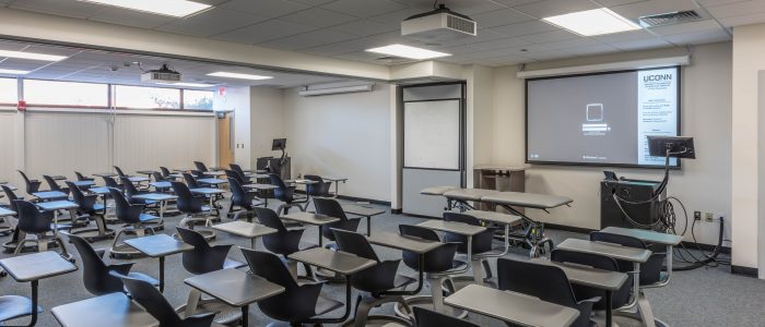 UConn DPT Classroom space with desks